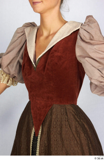  Photos Woman in Historical Dress 58 16th century Historical clothing Red-Brown dress red vest upper body 0002.jpg